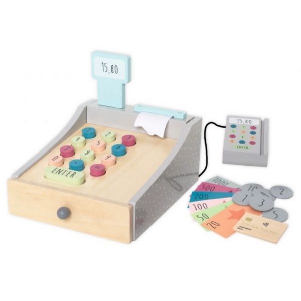 Houten speelkassa met accessoires